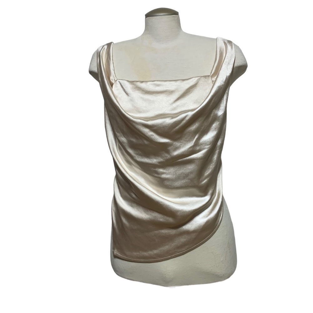 Lush Champagne Asymmetrical Satin Square Neck Cropped Tank Top Size Large